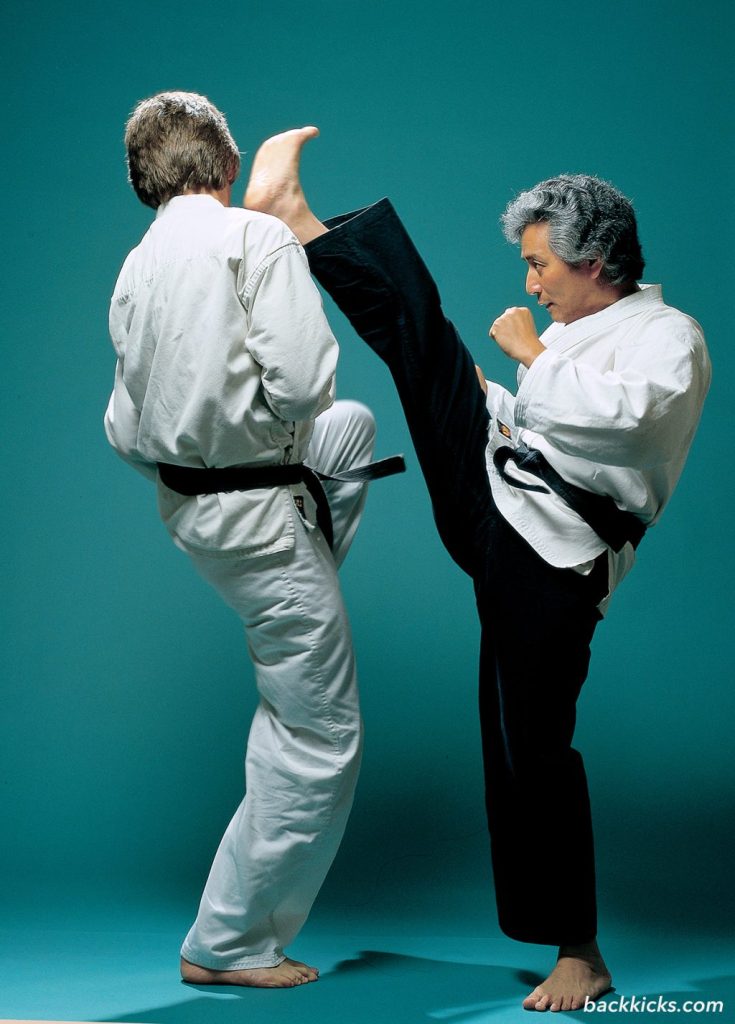 GM Han demonstrating a high crescent kick to the head